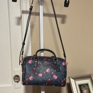 Coach Dark Blue and Pink cherry Rowen Satchel